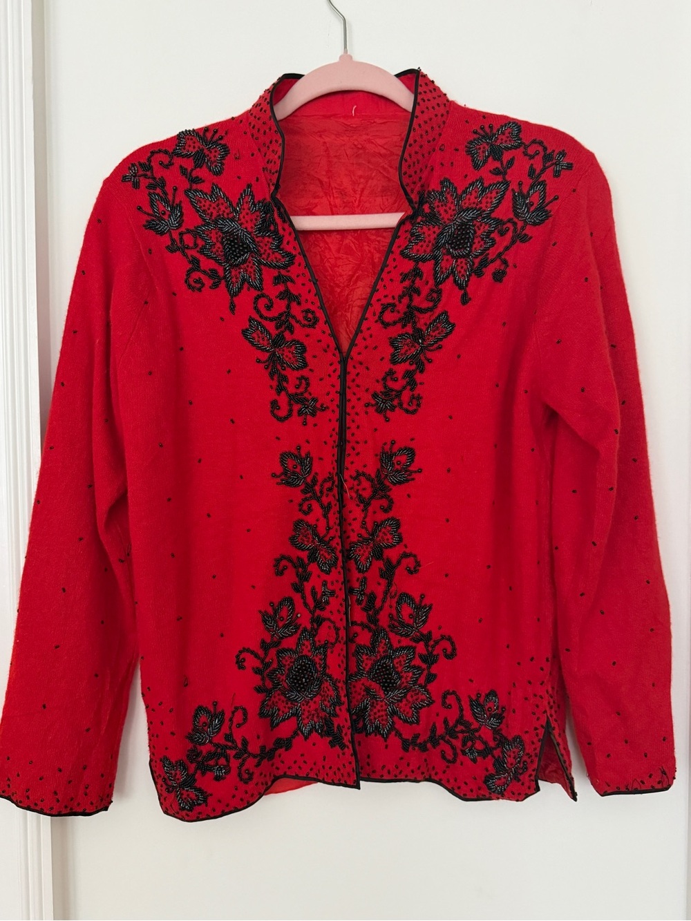 Vintage Red Embellished Beaded Cardigan